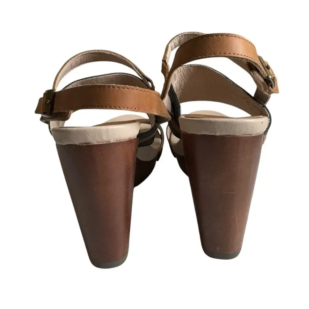 Jambu Viola Hand Crafted Leather Platform Wood Grain Clogs Women's Size 8.5